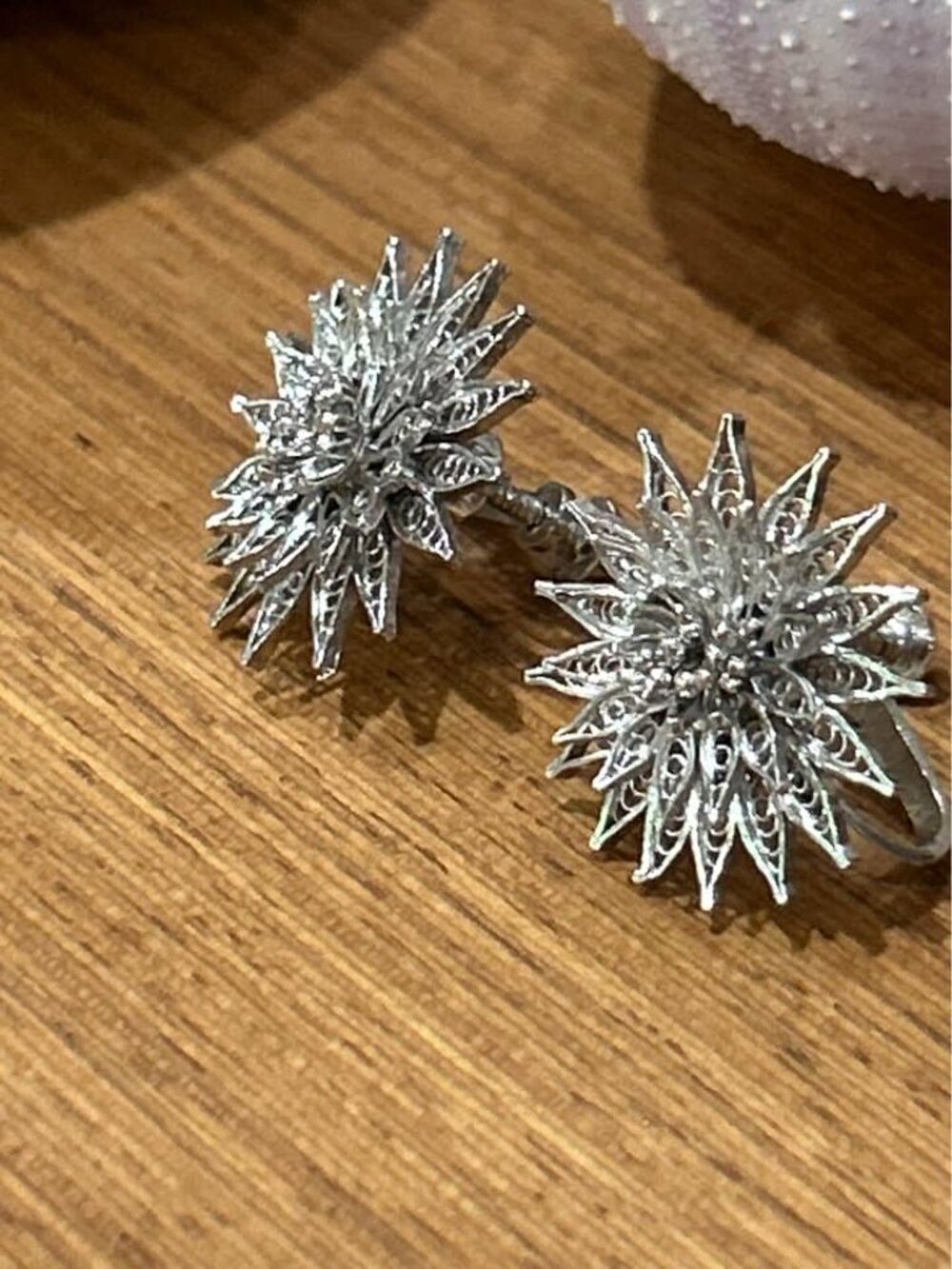 Gorgeous vintage screw back earrings starburst .925 silver